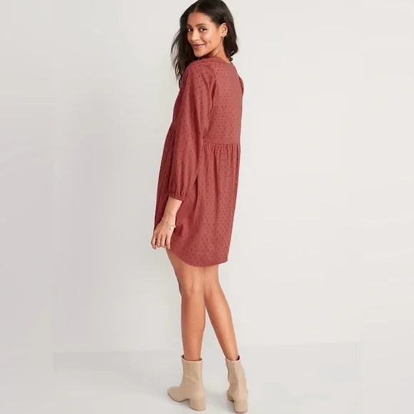 Old Navy Women’s Puff-Sleeve Clip-Dot Mini Swing Dress Sz Med "A Little Rusty" - Picture 2 of 10